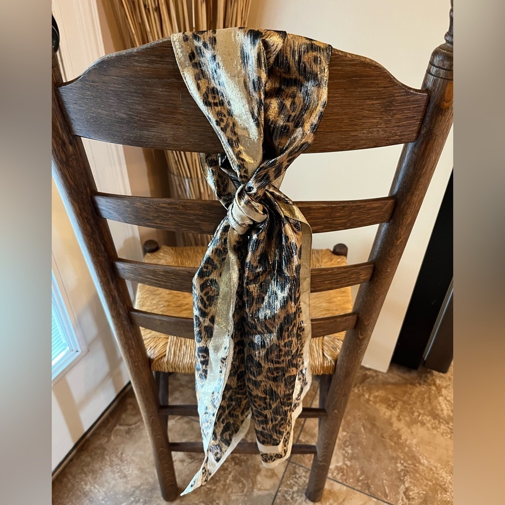 Vintage Créations Monique Martin Metallic Gold Leopard Print Scarf